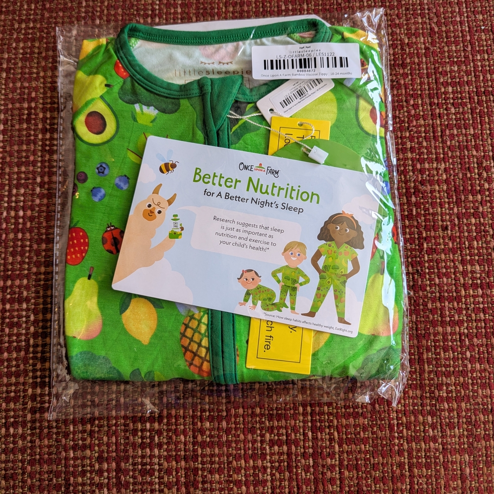 Little Sleepies Once Upon a Farm Veggie & Fruit Green Pajama Zippy 18-24 months